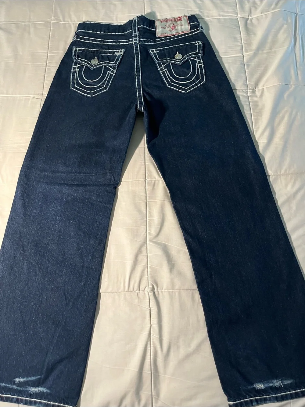 Dark Blue Wide-Leg Women's Jeans with Contrast Stitching